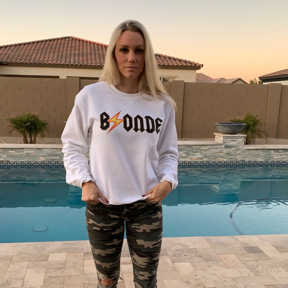 Blonde white sweatshirt